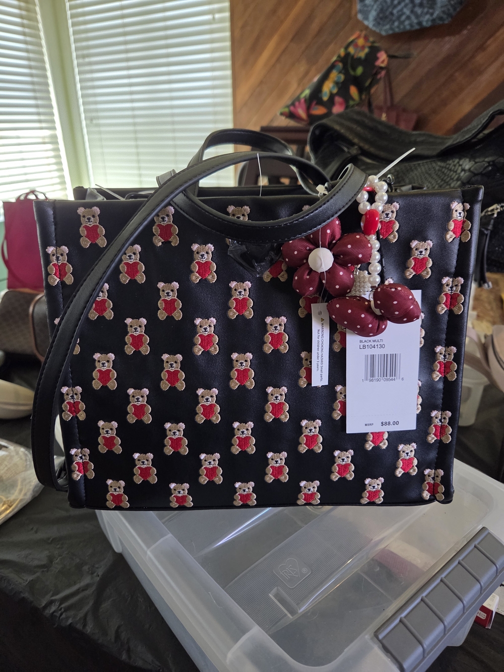 Luv Betsey by Betsey Johnson Embroidered Teddy Bear Heart Crossbody Tote Bag NWT